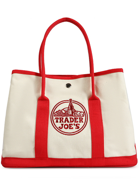 Trader Joe's大容量托特帆布袋单肩斜挎逛街杂物包刺绣轻便花园包