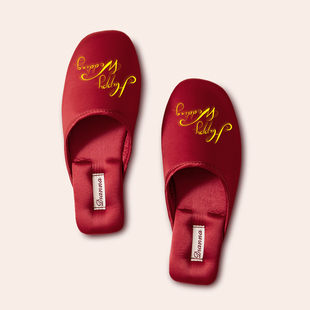 结婚拖鞋四季包头高级感断面酒红色一对新娘新郎新婚婚庆拖鞋晨袍