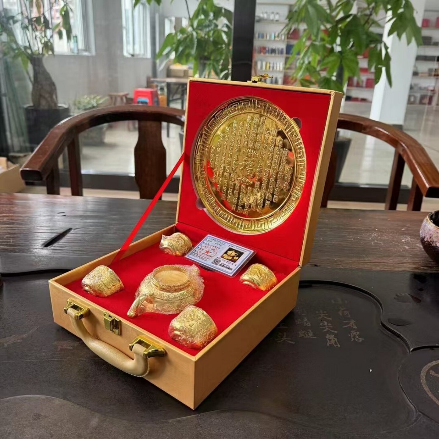 镀金茶具套装百福银壶