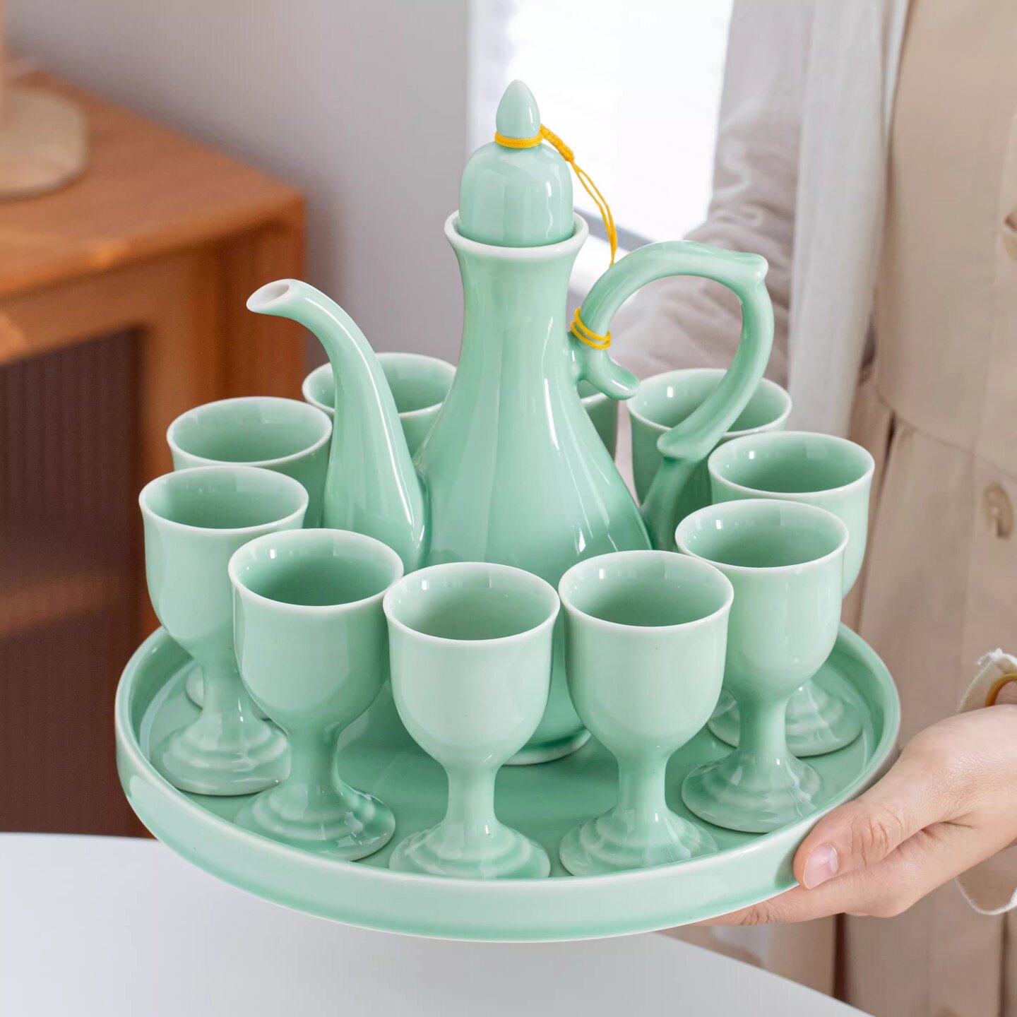 陶瓷大容量白酒杯家用酒壶中式酒具酒盅仿古风分酒器一口高脚杯子