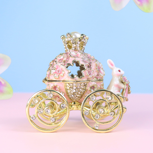 樱花兔子马车七宝烧珐琅彩绘首饰盒求婚庆生日惊喜项链戒指珠宝盒