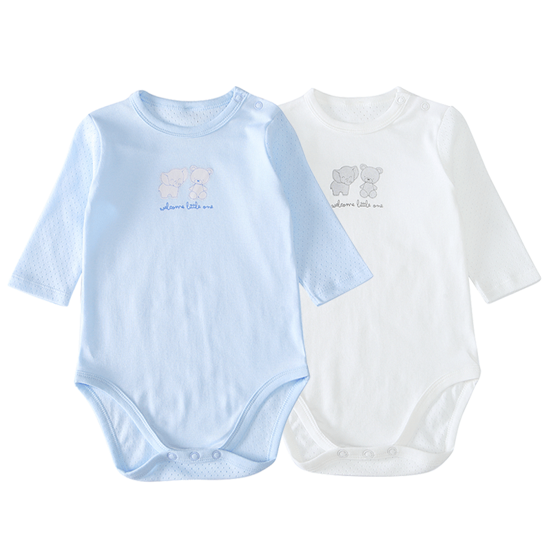 婴儿包屁衣长袖春秋夏季薄款空调服宝宝纯棉无骨网眼哈衣连体睡衣