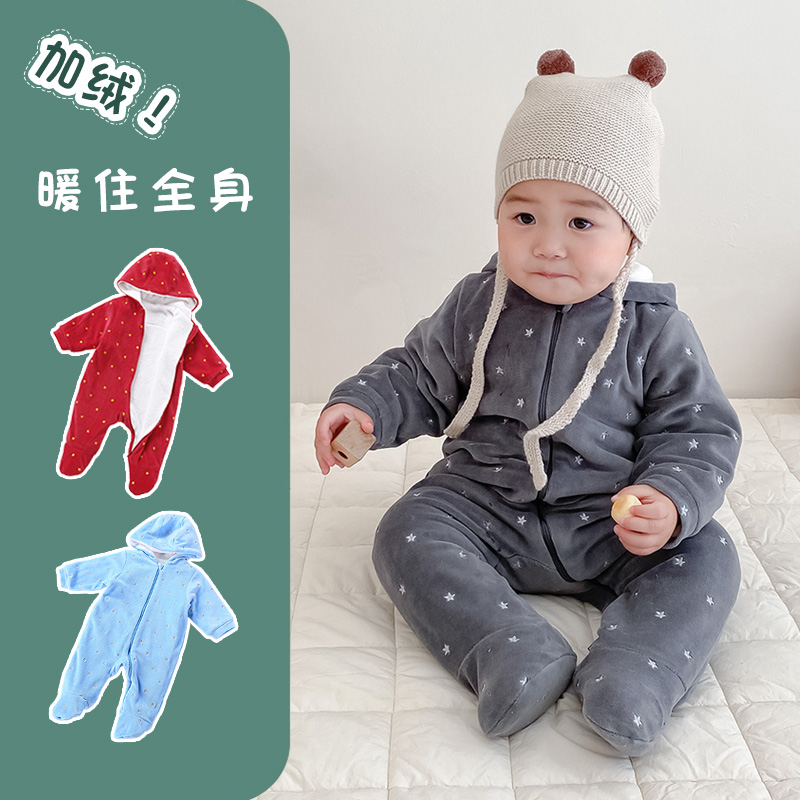 婴儿秋冬加绒洋气爬服新年连体衣
