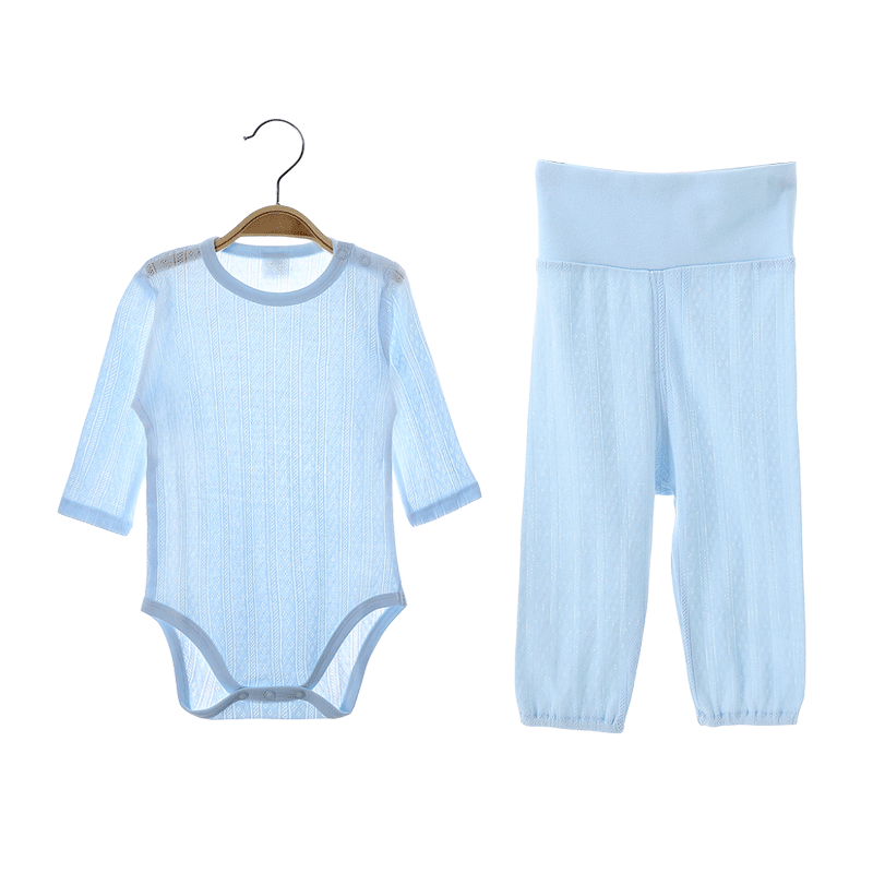 薄款长袖纯棉网眼空调服三角哈衣