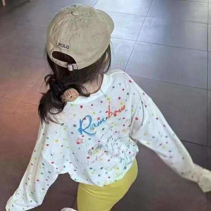 轻薄凉感多巴胺彩色波点圆领长袖T恤女童2025夏季新款防晒上衣