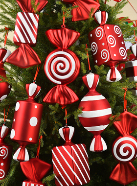 跨境32CM红白色电镀彩绘糖果挂件婚庆拍摄道具圣诞树场景布置糖果