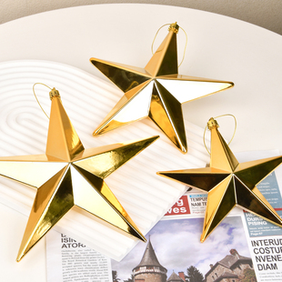 圣诞装饰品PVC电镀金银红五角星星亮面挂饰圣诞树藤条氛围感布置