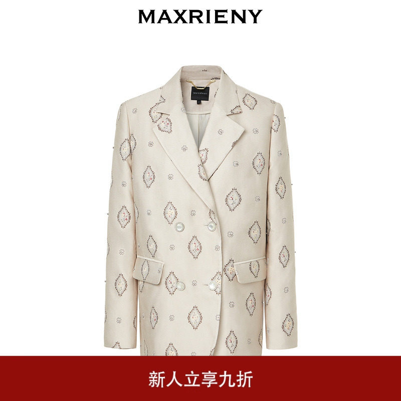 MAXRIENY新中式提花廓形西装宽松外套女高级