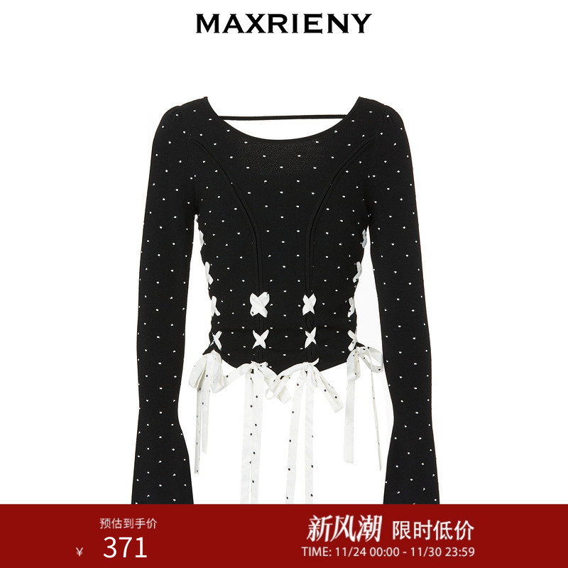 MAXRIENY赫本风芭蕾波点针织修身上衣