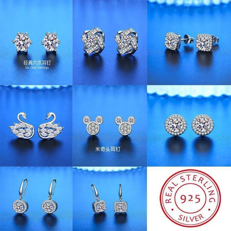 925 Sterling Silver Stud Earrings zircon For Women Fashion E