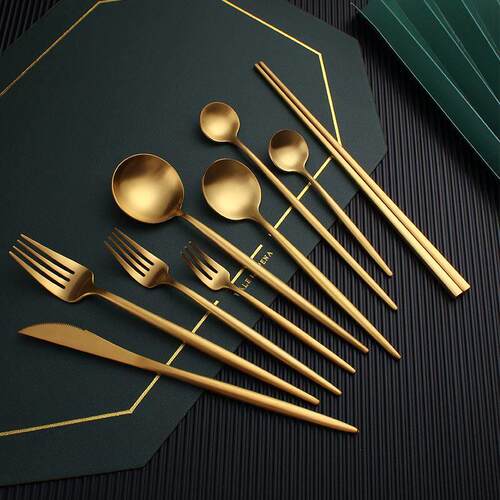 Gold Cutlery Set Stainless Steel Golden Knives Forks Spoons