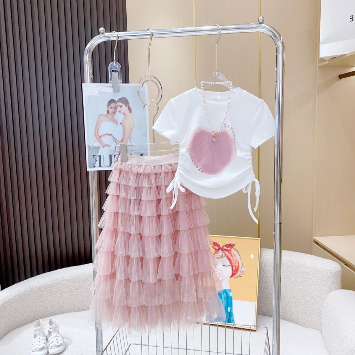 女童夏装套装2025新款儿童夏季短袖中大童网纱裙子女孩洋气两件套