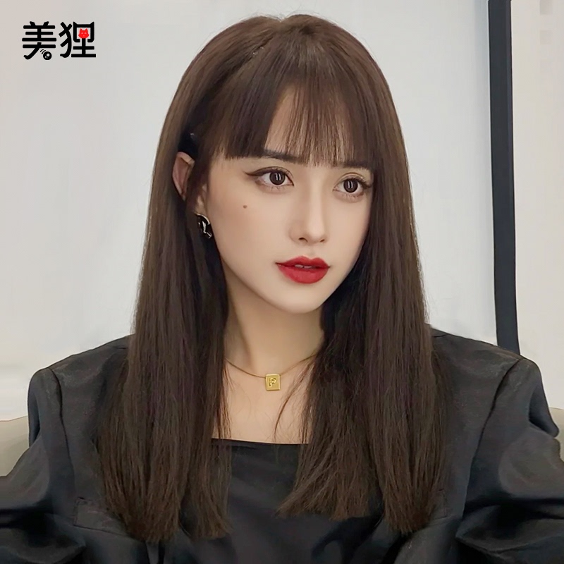 假发女长发全头套式2021年时尚新款自然锁骨发型中长发网红假发套