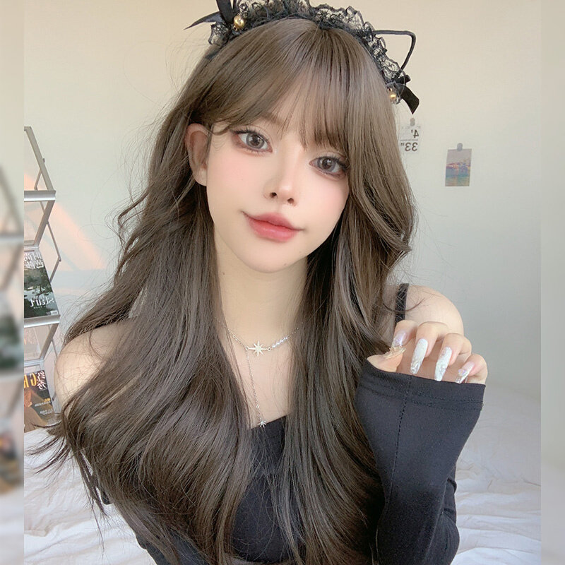 假发女长发全头套式大波浪卷发冷棕色自然蓬松微卷2021年新款头发