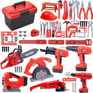 男童修理 塑料儿童玩具工具箱扳手工具木工组合锤子电动螺丝刀套装