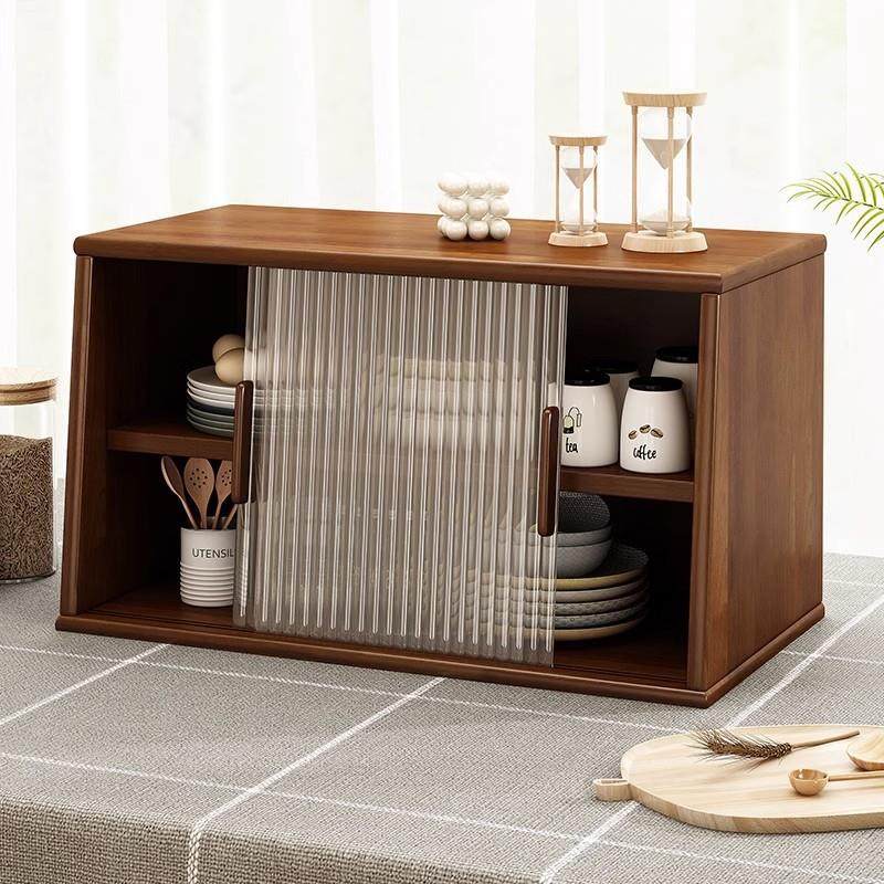 日式实木餐边柜台面收纳柜玻璃门厨房防尘柜子咖啡置物柜桌面杯架,住宅家具,餐边柜,淘宝优惠券,粉丝福利购,淘宝优惠卷