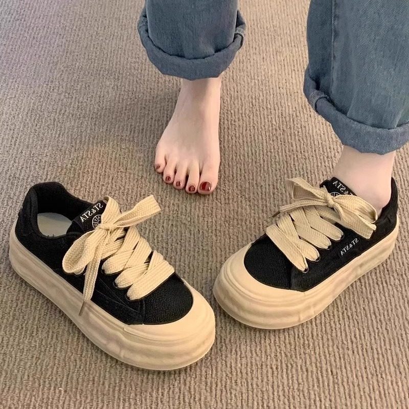 厚底德训鞋女2026春秋新款溶解小黑鞋低帮防滑板鞋休闲百搭运动鞋