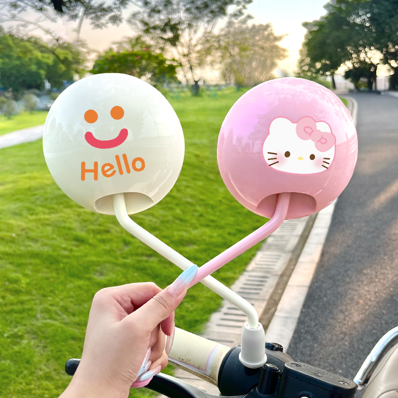 电动车后视镜通用圆镜可爱卡通爱玛雅迪台铃电瓶车大视野反光镜子
