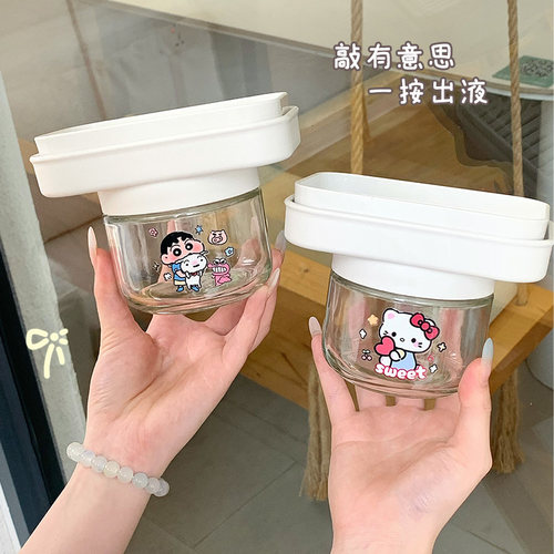 卡通图案按压器水槽洗皂液器洗洁精按压器厨房专用玻璃可爱按压器