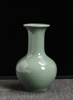 哥窑开片花瓶冰裂釉陶瓷花器干花花插水培器皿客R厅电视柜家居摆