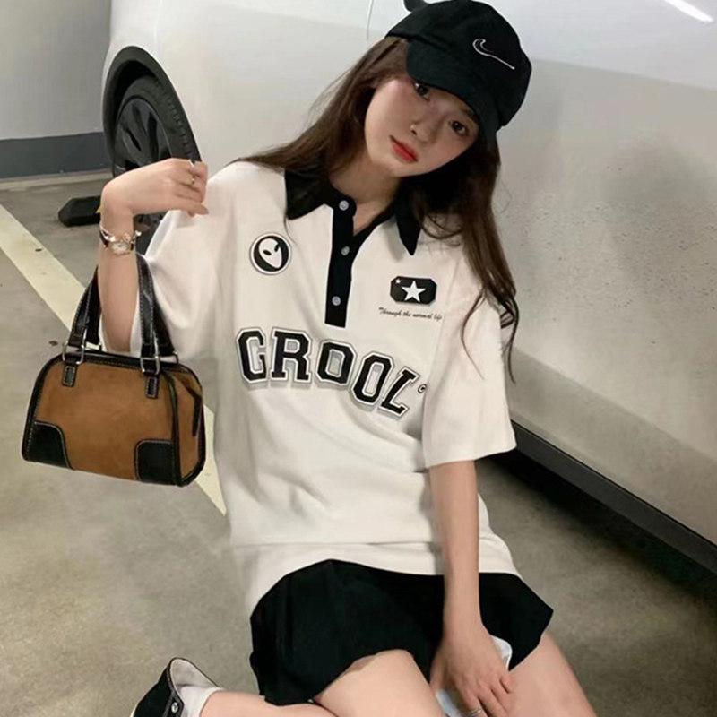 仿棉休闲学院风运动套装女夏季韩版宽松短袖短裤小个子夏装两件套