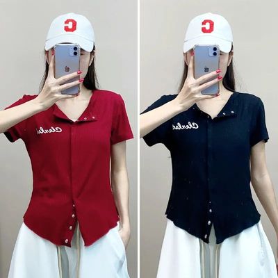 实价】新款短袖街舞嘻哈爵士纽扣kpop跳舞内搭打底辣妹短款上衣女