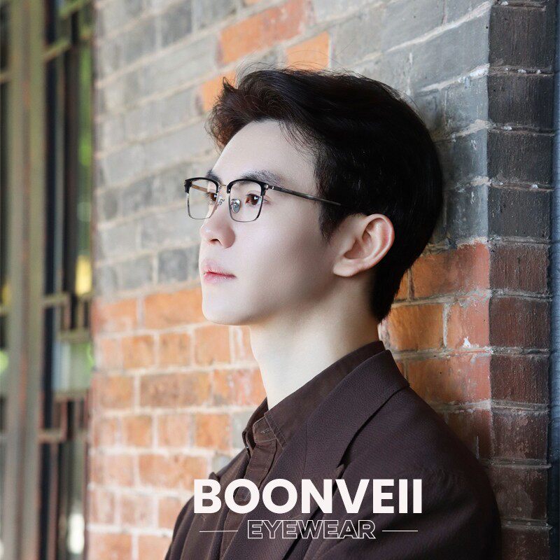 BOONVEII邦唯超轻纯钛眉线框近视眼镜男可配高度数防蓝光防雾镜片怎么看?