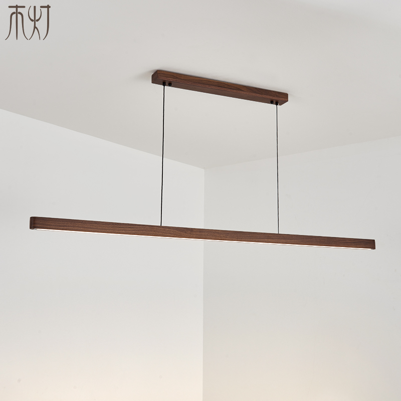 2025新款中古风胡桃木餐厅吊灯新中式饭厅茶室极简一字长条餐桌灯