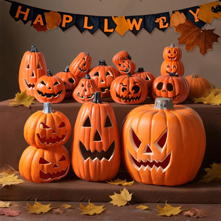万圣节南瓜灯拍照道具鬼屋活动场景装 饰氛围布置氛围发光南瓜摆件