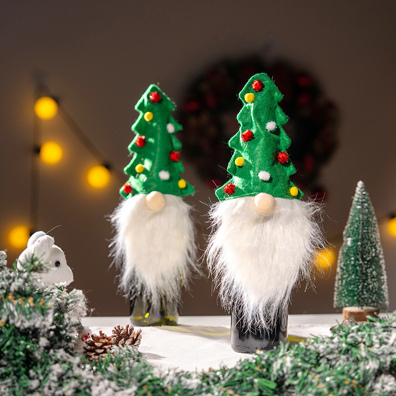 圣诞节装饰品卡通红酒瓶套礼物圣诞老人主题创意摆件平安夜高级感