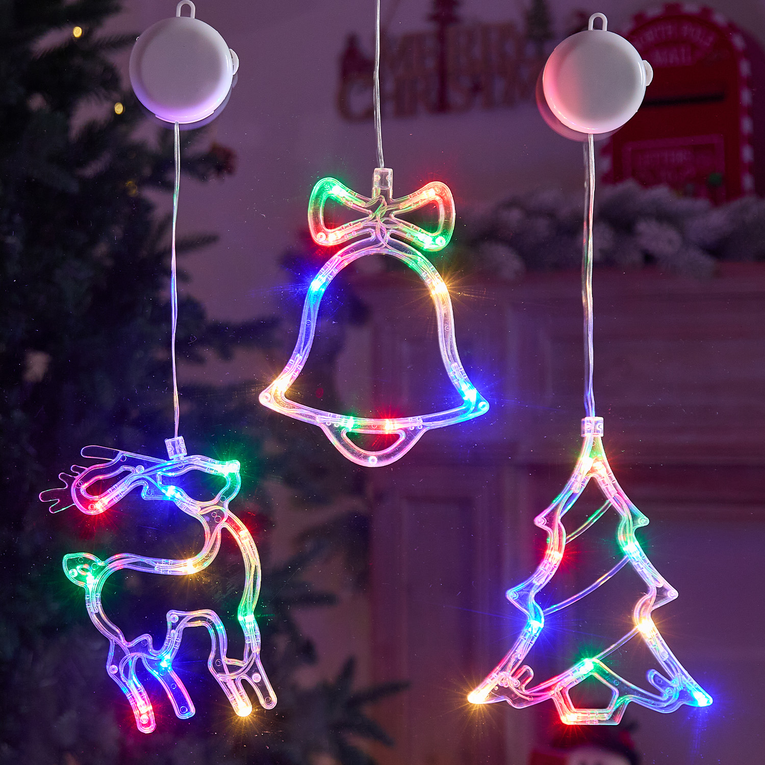 圣诞铃铛玻璃窗贴吸盘灯