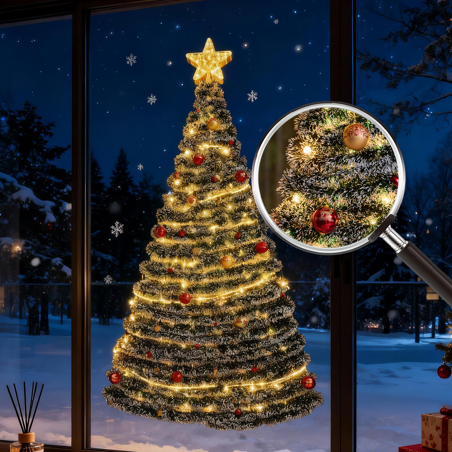 圣诞节装饰圣诞树顶星毛条窗贴手工diy造景氛围场景布置装扮道具