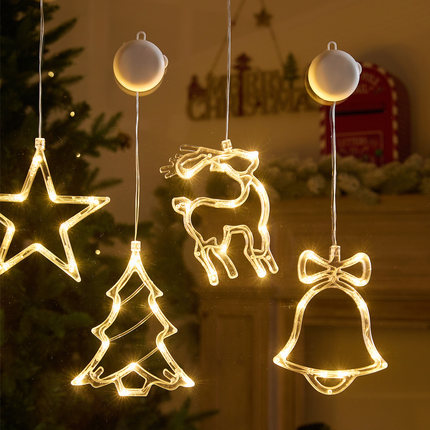 圣诞装饰品氛围布置彩灯LED圣诞铃铛吸盘灯道具室内场景窗户挂件