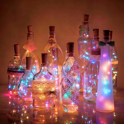 户外太阳能瓶塞铜线灯串民宿