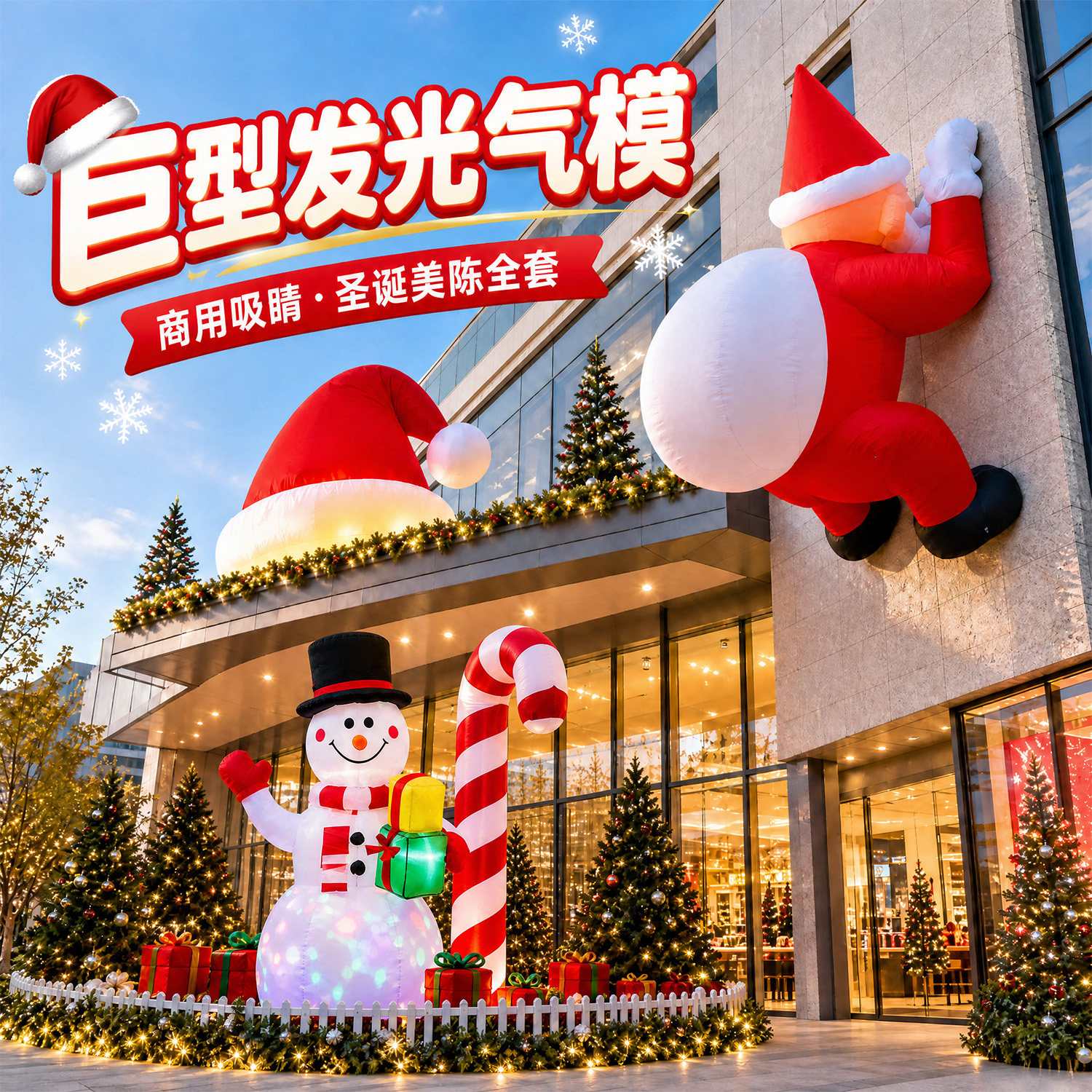充气圣诞老人爬墙气模圣诞节户外装饰大摆件商场店铺氛围装扮布置