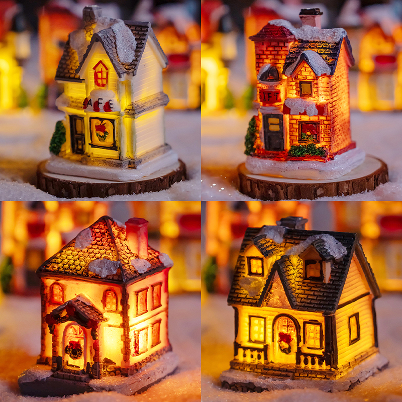 圣诞节小摆件欧式发光房子装饰桌