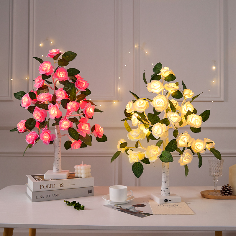 玫瑰花树led发光小夜灯充电款氛围高级感房间浪漫摆件卧室床头灯
