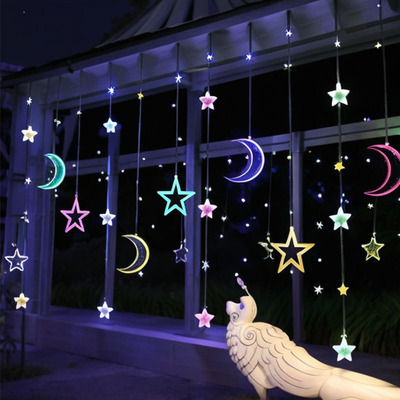 led星星灯月亮窗帘灯瀑布灯条少女心房间布置网红卧室装饰彩灯串