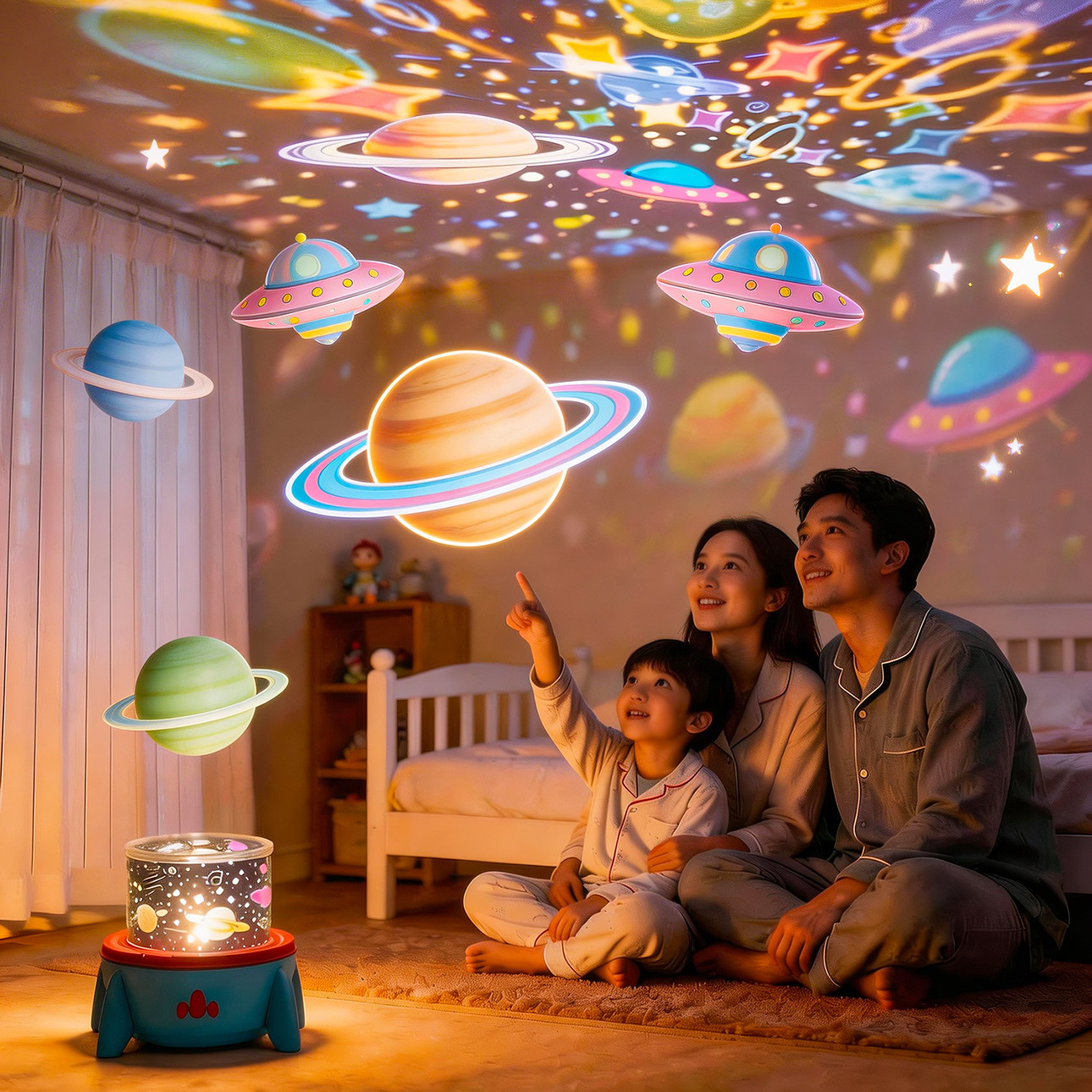 星空灯满天星男孩火箭小夜灯卧室儿童睡眠氛围闺蜜生日礼物投影灯