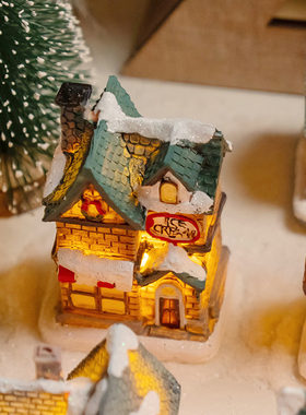 雪屋小房子发光桌面摆件家居饰品道具场景布置圣诞节微缩景观发光