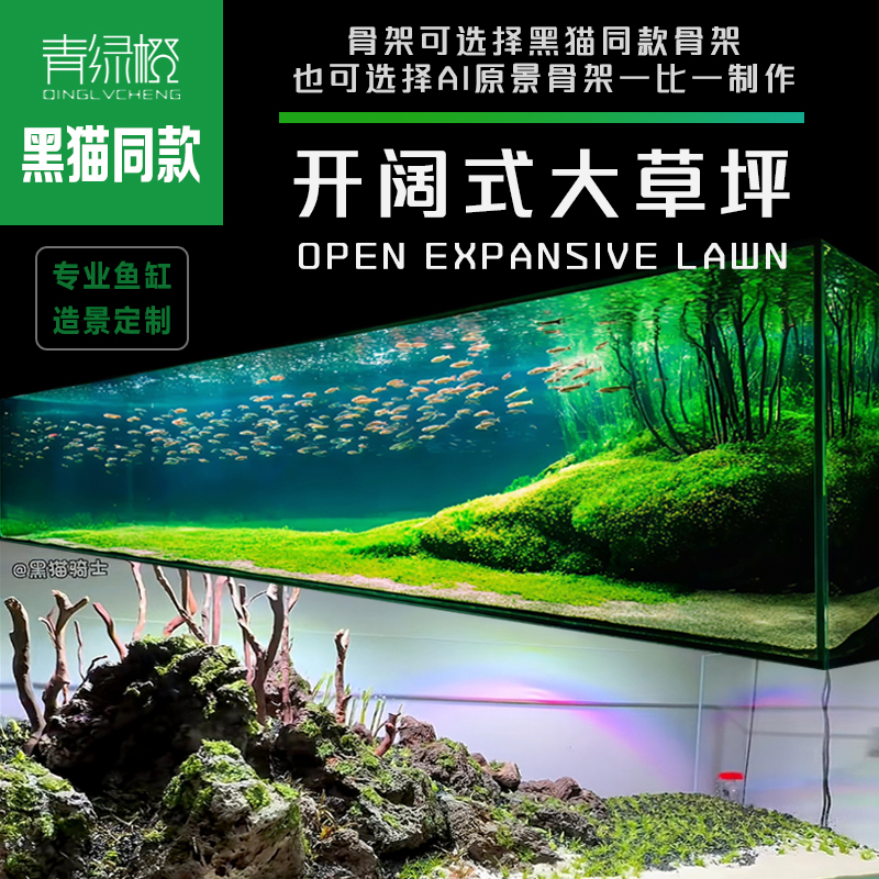 黑猫开阔式大草坪造景天然装饰山水石定制鱼缸草缸造景真水草套餐