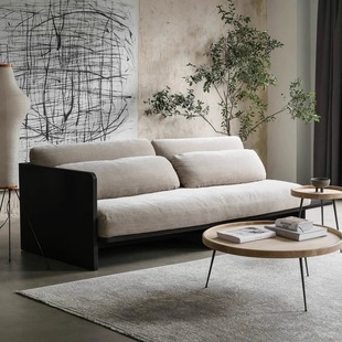 日式 民宿实木沙发布艺羽绒沙发设计家用侘寂北欧现代简约客厅卡座