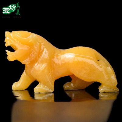 高档纯手工雕刻天然米黄玉十二生肖虎摆件招财风水镇宅工艺品家居