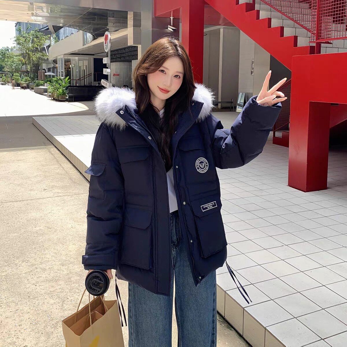 2026冬季新款短款加厚大毛领棉衣外套工装派克服韩版羽绒棉服女