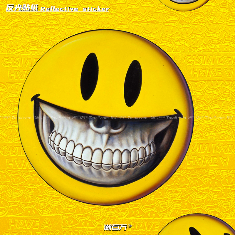 恶搞笑脸潮牌骷髅嘴邪恶反光车贴