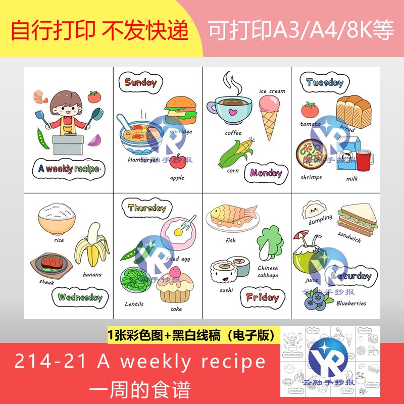 214-21一周健康食谱英语菜单food menu recipe食物品手抄报电子版