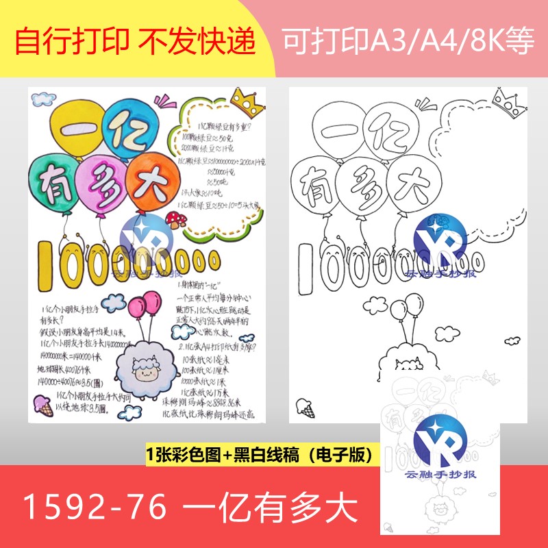 1592-76一亿有多大人教四年级数学上册1单元手抄报模板电子版