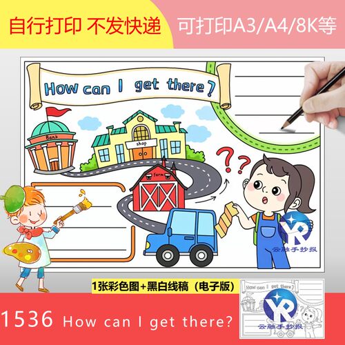 1536How Can I get there我该怎么走交通工具英语手抄报小电子版