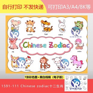 1591-111十二生肖Chinese zodiac英语animals单词手抄报电子版