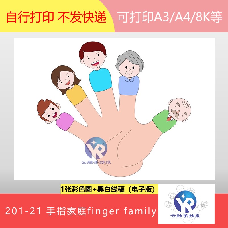201-21手指家庭finger family三年级英语手抄报模板电子版男孩